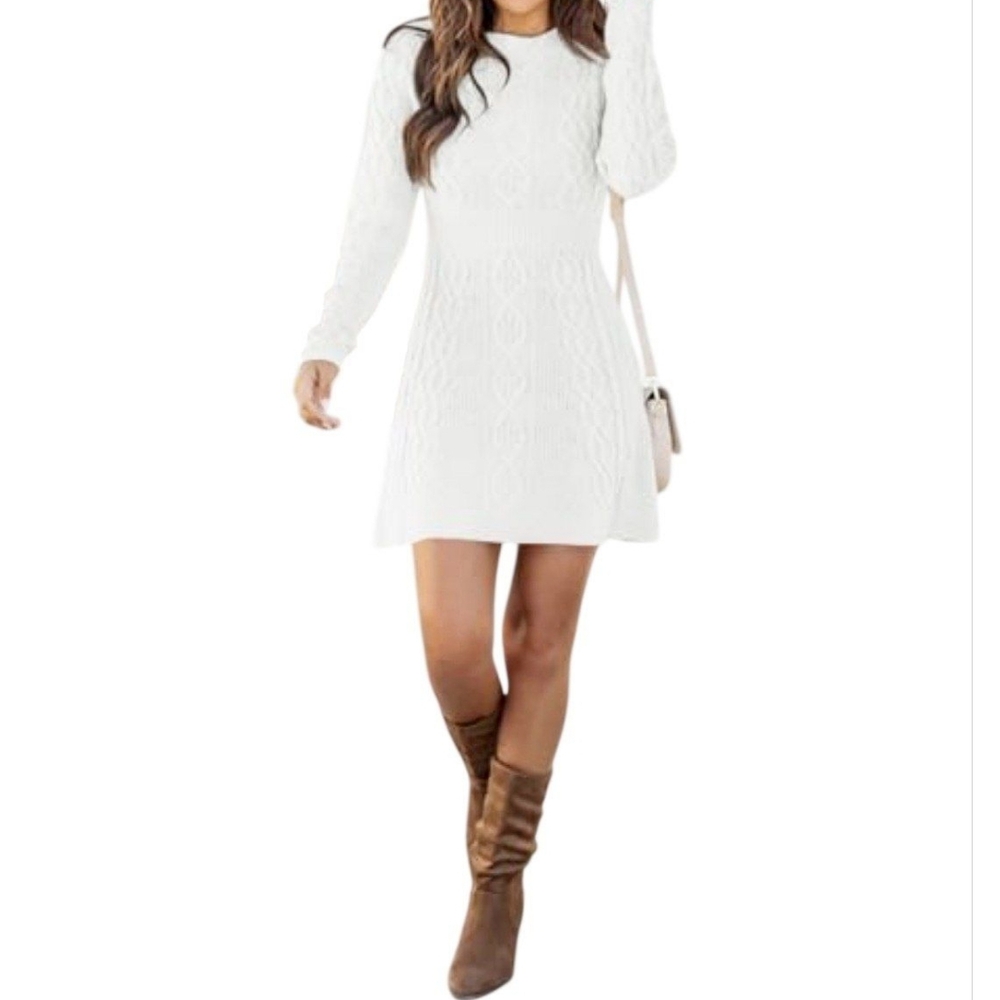 NWOT Elegant White Cable Knit Dress Size S